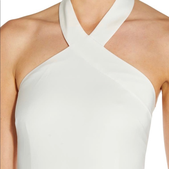 Aidan Mattox White Halter Neck Bias Cocktail Midi Dress - Picture 2 of 8